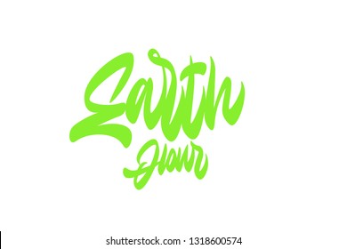 Brush calligraphy, vector hand drawn lettering with lamp for a Earth hour on white background. Message and logo. Vector modern typography.
