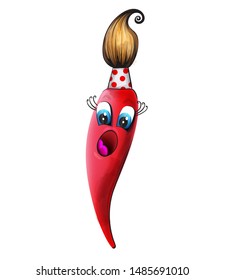 Brush cartoon character Vector. Happy girly face smiling 