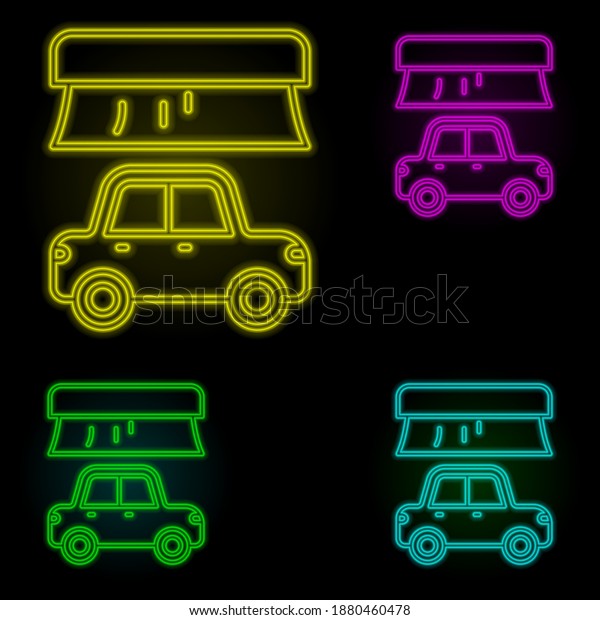 Brush carwash car neon color set icon. Simple\
thin line, outline vector of car wash icons for ui and ux, website\
or mobile application