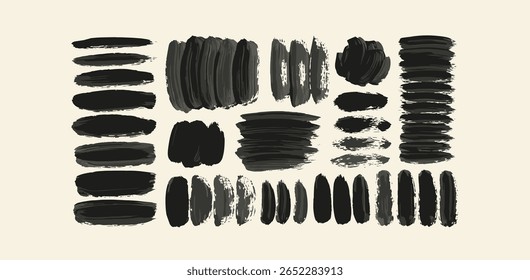Brush chalk crayon charcoal pastel hand drawn vector strokes, paint stains, artistic textured backgrounds, text frames boxes set, collection. Grungy rectangles, uneven shapes, rough edges and texture