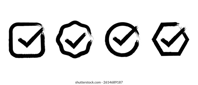Brush check mark icon. Check mark. Check mark symbol collection. Check mark box square frame.