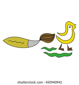 Brush and chicken. Vector illustration.