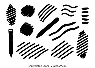 Pinsel von Childrens Buntstift oder Marker doodle rouge handgezeichnete Kratzer. Vektorgrafik von Schnörkeln im Marker-Skizzenstil, einzelne flache Vektorgrafik auf weißem Hintergrund