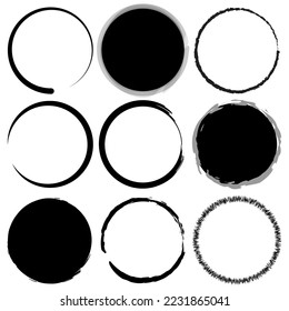 Brush circles. Circle frame set. Round shape. Vector illustration. stock image.