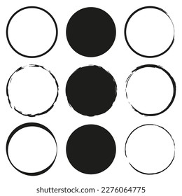 Brush circles. Design element. Black watercolor grunge background. Vector illustration.