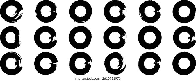 Brush circles. grunge circles. Circle brush strokes, hand drawn paint brush circle logo frame. Circle brush stroke vector isolated on white background. Circle Grunge stroke vector illustration