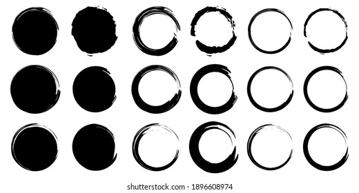 Brush Circles. Grunge Texture. Hand Drawn Round Shape. Watercolor Stroke Circles. Line Vector. Stock Image. EPS 10.