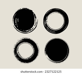 Brush circles. Grunge texture. Hand drawn Round shape. Watercolor stroke circles. Line vector. 