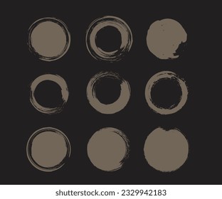 Brush circles. Grunge texture. Hand drawn Round shape. Watercolor stroke circles. Line vector. Stock image. 