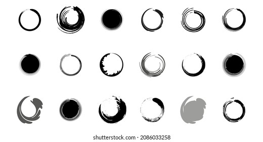 Brush circles. Grunge texture. For stamp, seal, ink and paintbrush design template. Round grunge hand drawn circles shape, vector illustration