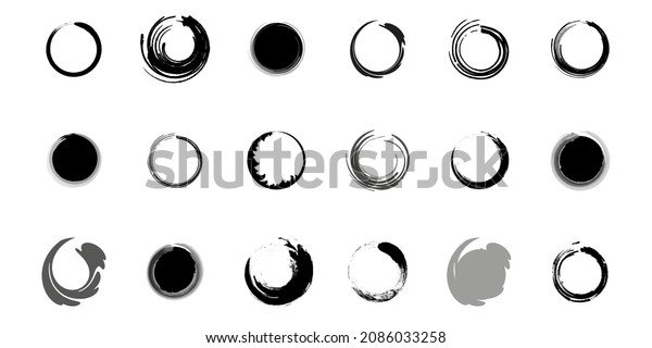 Brush circles. Grunge texture. For stamp,\
seal, ink and paintbrush design template. Round grunge hand drawn\
circles shape, vector\
illustration