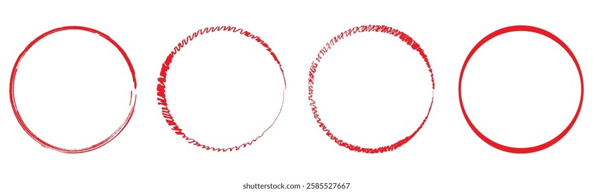 Brush circles. grunge circles. Brush circles. Watercolor texture. Ink circles. Red circle brush stroke vector isolated on white background. Red circle brush stroke. For stamp, seal, ink and paintbrush
