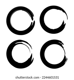 Brush circles in line art style. Round frame set. Grunge texture. Vector illustration. stock image.