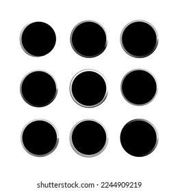 Brush circles in line art style. Round frame set. Grunge texture. Vector illustration. stock image.