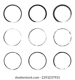 Brush circles on white background. Ink paint brush stain. Vector illustration.