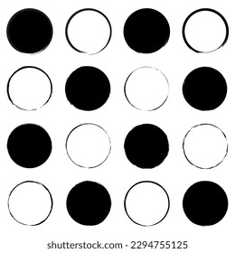 Brush circles on white background. Ink paint brush stain. Vector illustration.