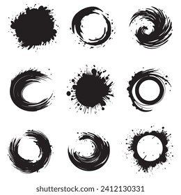 Cepillos de pincel de forma redonda Juego de diseño de color negro.