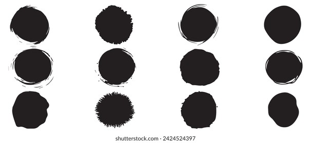 Círculos de pincel forma redonda Conjunto de diseño de color negro estándar.