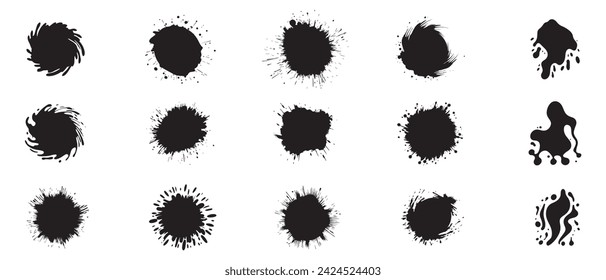 Brush circles round shape Stock black color design set.