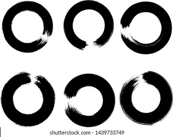 Brush Circles Vector Set. Ink Stroke Round Shapes. Enso Symbols Original Collection. Brus Stroke Black Enso Set. 