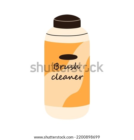 Brush cleaner in plastic bottle. Paintbrush restorer, cleaning liquid in jar, container. Art care supply in package. Flat graphic vector illustration isolated on white background
