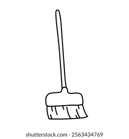 Brush for cleaning the floor. Black and white illustration, hand drawn coloring.