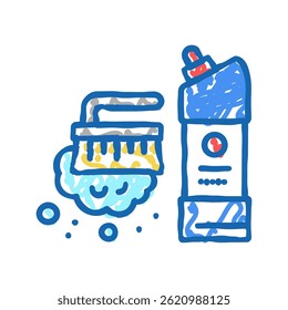 Cepillo y limpiador de Vector de dibujo de icono de doodle líquido. Cepillo y letrero de líquido de limpieza. Ilustración de símbolo aislado