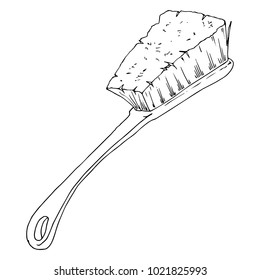 Brush for cleaning objects, clothes, apartments, shoes. Cleaning brush with long handle. Washing Brush with dense bristles. Vector illustration.