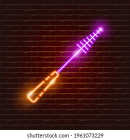 Brush for cleaning reusable straws neon icon. Eco-friendly accessories. Zero waste concept.