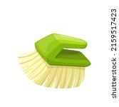 Brush for cleaning and washing color vector illustration. House hygiene bicolor brush with handle in cartoon style, isolated