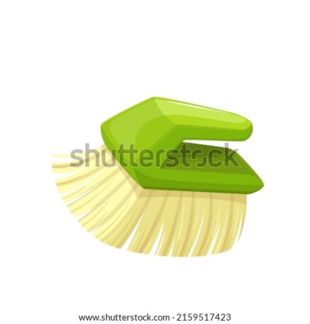 Brush for cleaning and washing color vector illustration. House hygiene bicolor brush with handle in cartoon style, isolated