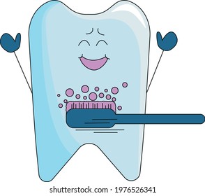 The brush cleans your teeth. The concept of healthy teeth. Vector illustration on the topic of dentistry