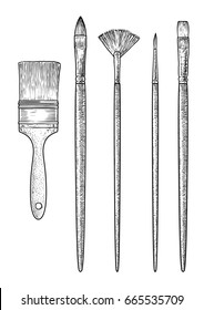 Brush collection illustration, drawing, engraving, ink, line art, vector