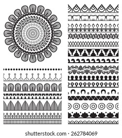 Brush collection with Mandala. Ethnic decorative elements. Hand drawn background. Islam, Arabic, Indian, ottoman motifs. 