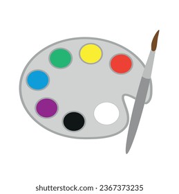  brush and color palette for paints, for painting with watercolor, icon