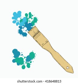 Brush with colored backdrops. Cartoon sketch drawn by ink. Hand drawn vector illustration.