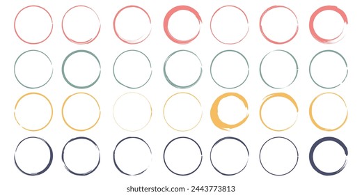pincel círculos de colores sobre un fondo transparente. Textura grunge. Redondo. Ilustración vectorial.