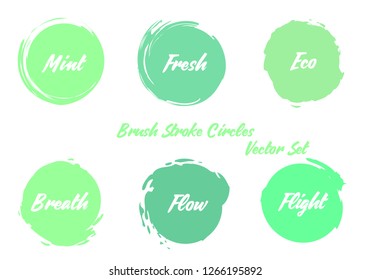 Brush Colorful Circles Vector Set. Mint Green Colors Stroke Round Elements for Winter Sale, Promotion, Titles, Prints etc. Trend Colors Grunge Stroke Circles Abstract Background