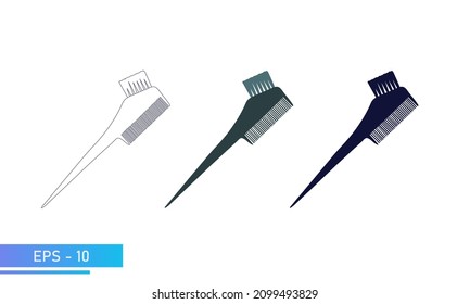 A brush for coloring hair. Hair color change. Tools for a beauty salon, hairdresser or stylist. In color, lines and solid fill. Vector illustration.