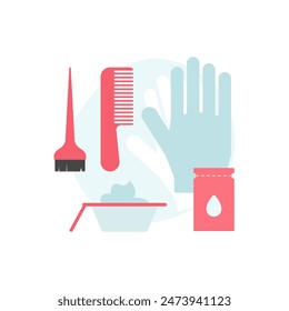 Brush and comb, hair dye, hairdressers kit for coloring strands vector illustration