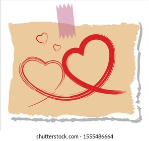 brush couple heart love concept on old paper, vintage style