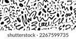 Brush curly lines seamless pattern. Pencil squiggles ornament. Scribble brush strokes vector background. Hand drawn marker scribbles, curved lines. Black pencil sketches. Squiggles and daubs.