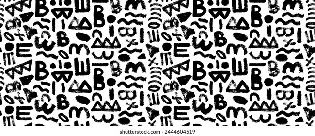 Brush curly lines seamless pattern. Scribble brush strokes vector background. Hand drawn marker scribbles, curved lines. Black pencil sketches. Squiggles and daubs.