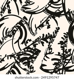 Brush curly lines seamless pattern. Scribble brush strokes vector background. Hand drawn marker scribbles, Squiggles and daubs. Vector illustration