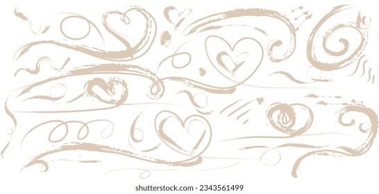 Brush curly lines seamless pattern.Hand drawn marker scribbles, curved lines.