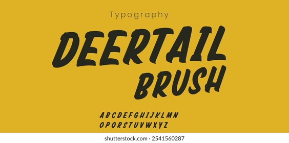 Brush dertail font. Birthday invitations, playful .Joyful groovy lowercase and uppercase typeset. Vector type set