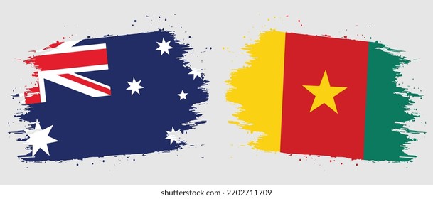 Brush design flag of Australia and Cameroon country flag on gray background 