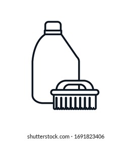 pincel y detergente estilo botella diseño ícono, servicio de limpieza lavado equipo de higiene doméstica interior trabajo doméstico y tema de mantenimiento Vector ilustración