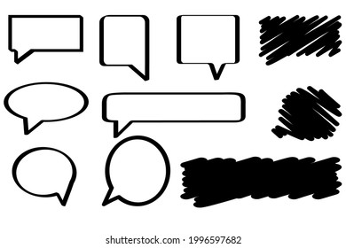 Brush doodle speech icons. Sketch star burst line. Arrow icon. Communication icon set. Vector illustration. Stock image.