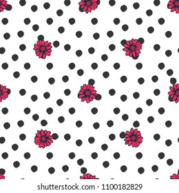Brush Dots and Hand Drawn Flowers Seamless Texture for Wallpapers, Web Page , Surface Textures , Wrap Paper ,Textiles, Cover, Magazine ,Postcard  